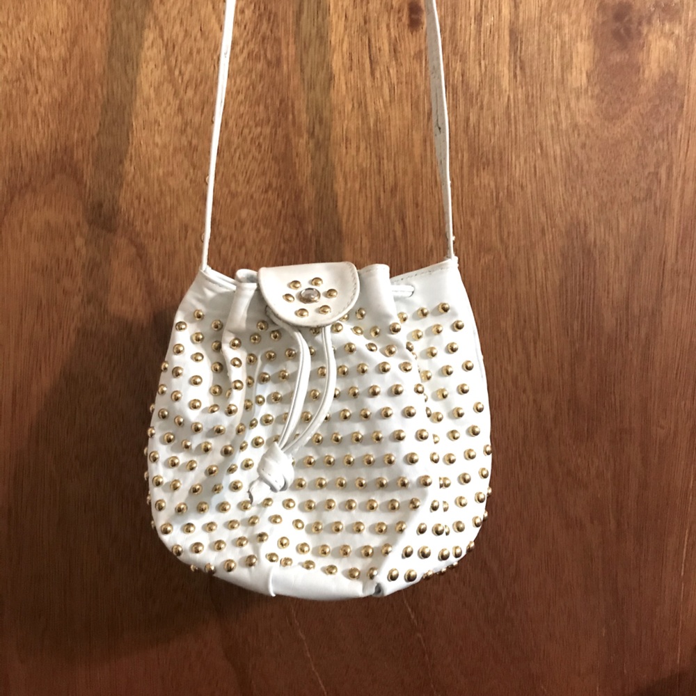 Vintage leather gold stud white purse
